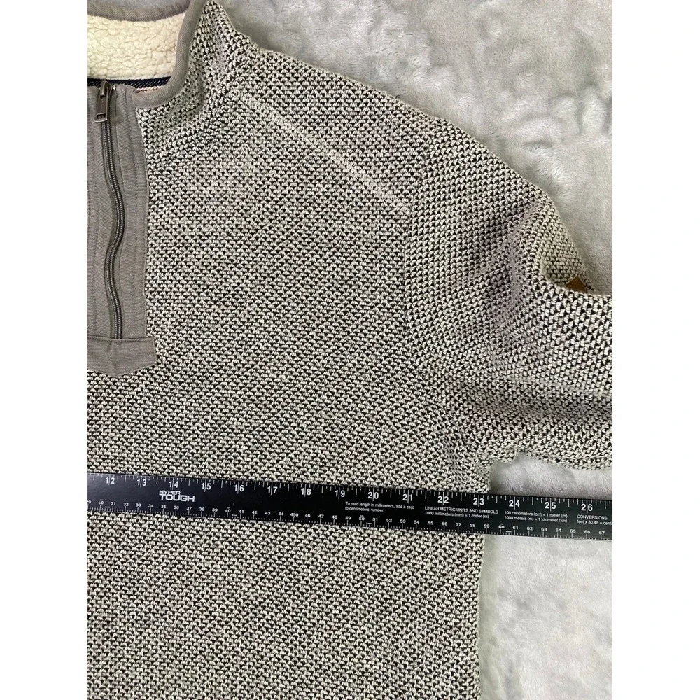 Orvis Quarter Zip Pullover Mens‎ Large Grey Sherpa Lined Textured Knit Sweater
